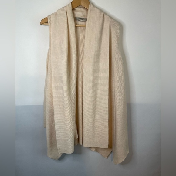 ALLSAINTS Cava Cold Shoulder Draped Open Cardigan Almond Medium FLAW - Picture 2 of 7